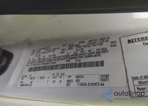 2011 Ford E-250 Commercial from USA, damaged, VIN 1FTNE2ELXBDB13360